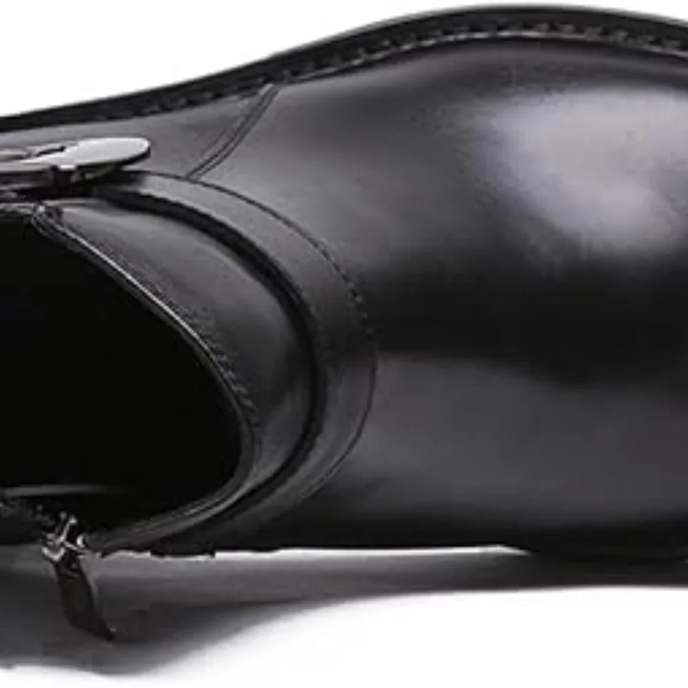 Santimon Men's US 7 - 10 Black Leather Chelsea Monk Strap Ankle Boots Zipper Buc